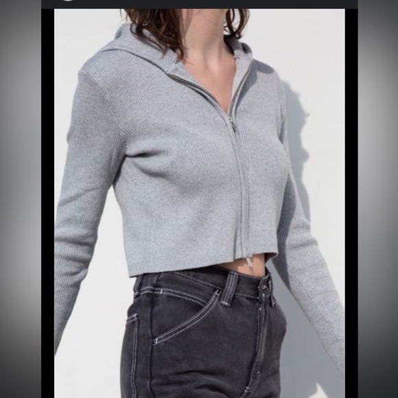 Brandy Melville ARDEN CROP HOODIE in grey - Picture 7 of 9